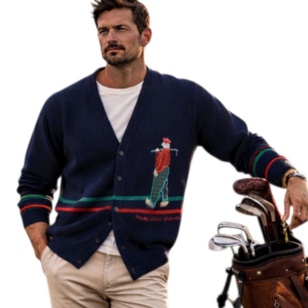 Vtg Golf Clan Royal Lambswool Sz L 42 Cardigan St Andrews Embroidered Scotland